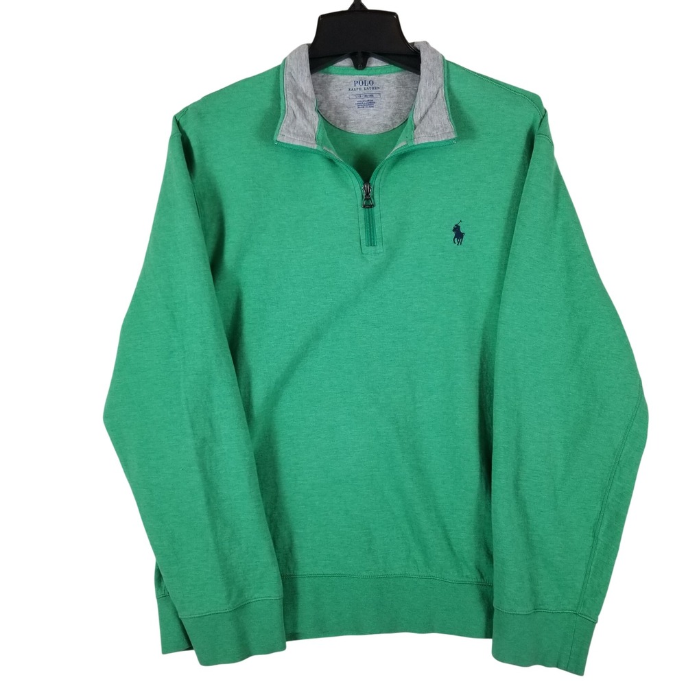 Polo Ralph Lauren Quarter Zip Pullover Mens L Green Cotton Blend Mock Neck Pony
